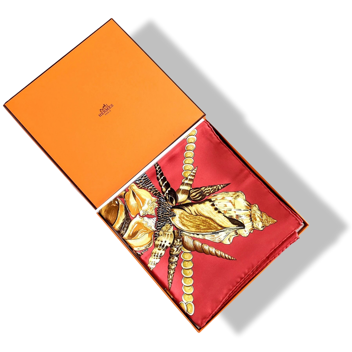 Hermes 2006 Red Rocaille by Valerie Dawlat Blanc Matt Overprint Twill 90, Mint in Box!