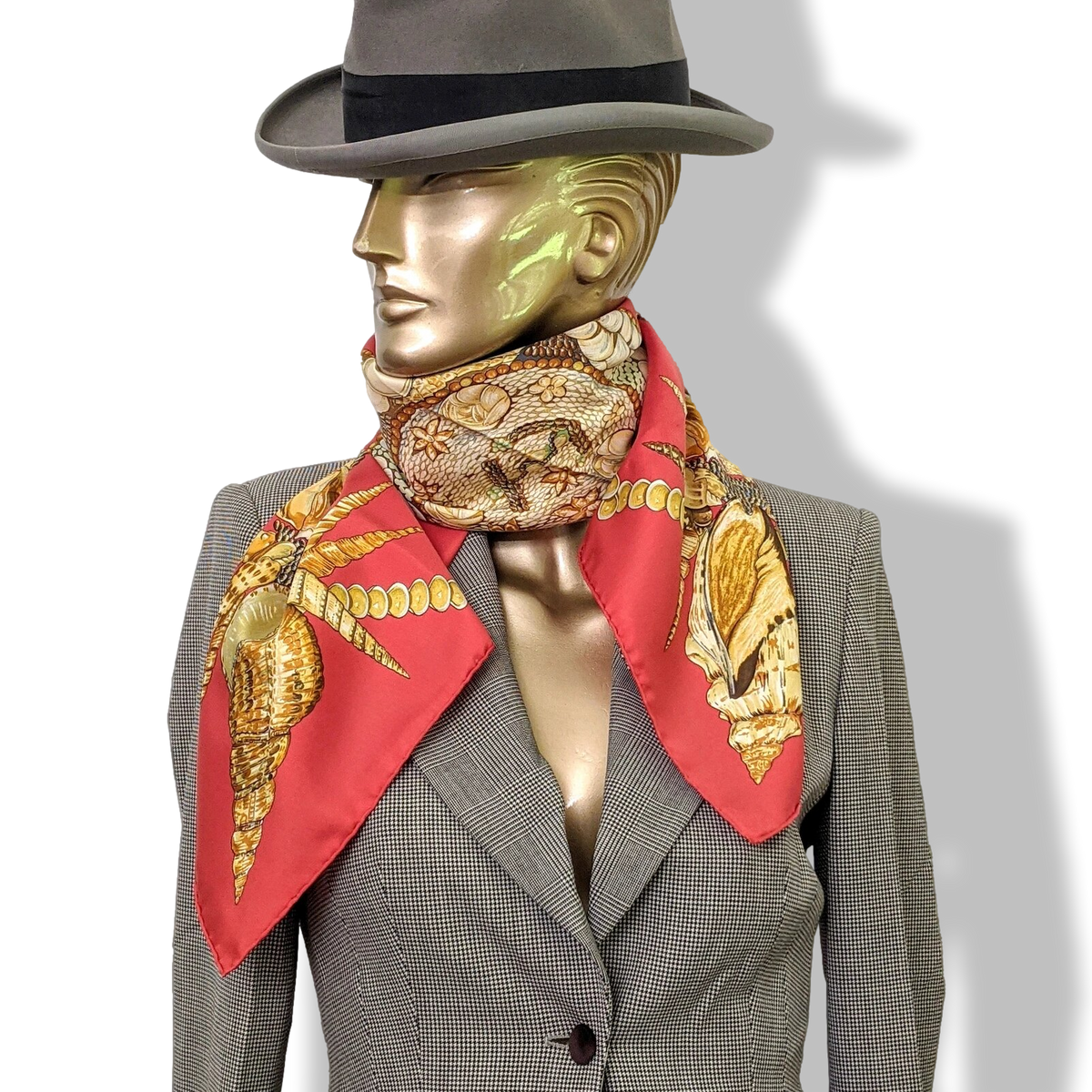 Hermes 2006 Red Rocaille by Valerie Dawlat Blanc Matt Overprint Twill 90, Mint in Box!