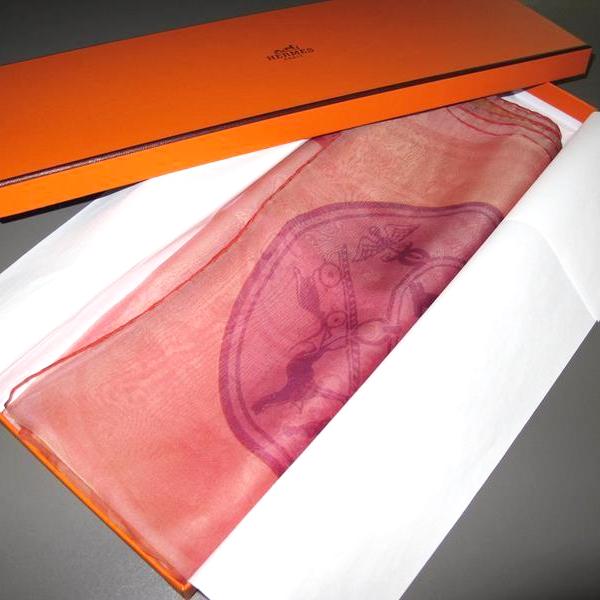 Hermes Rose CONFETTIS D' EX-LIBRIS Mousseline Silk Etole Stole, NIB! - poupishop