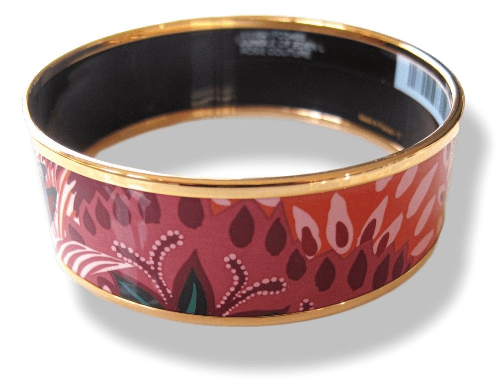 Hermes Rose Couture Enamel Gold Trim Jungle of Eden Wide Bangle Bracelet Sz S/M, New! - poupishop