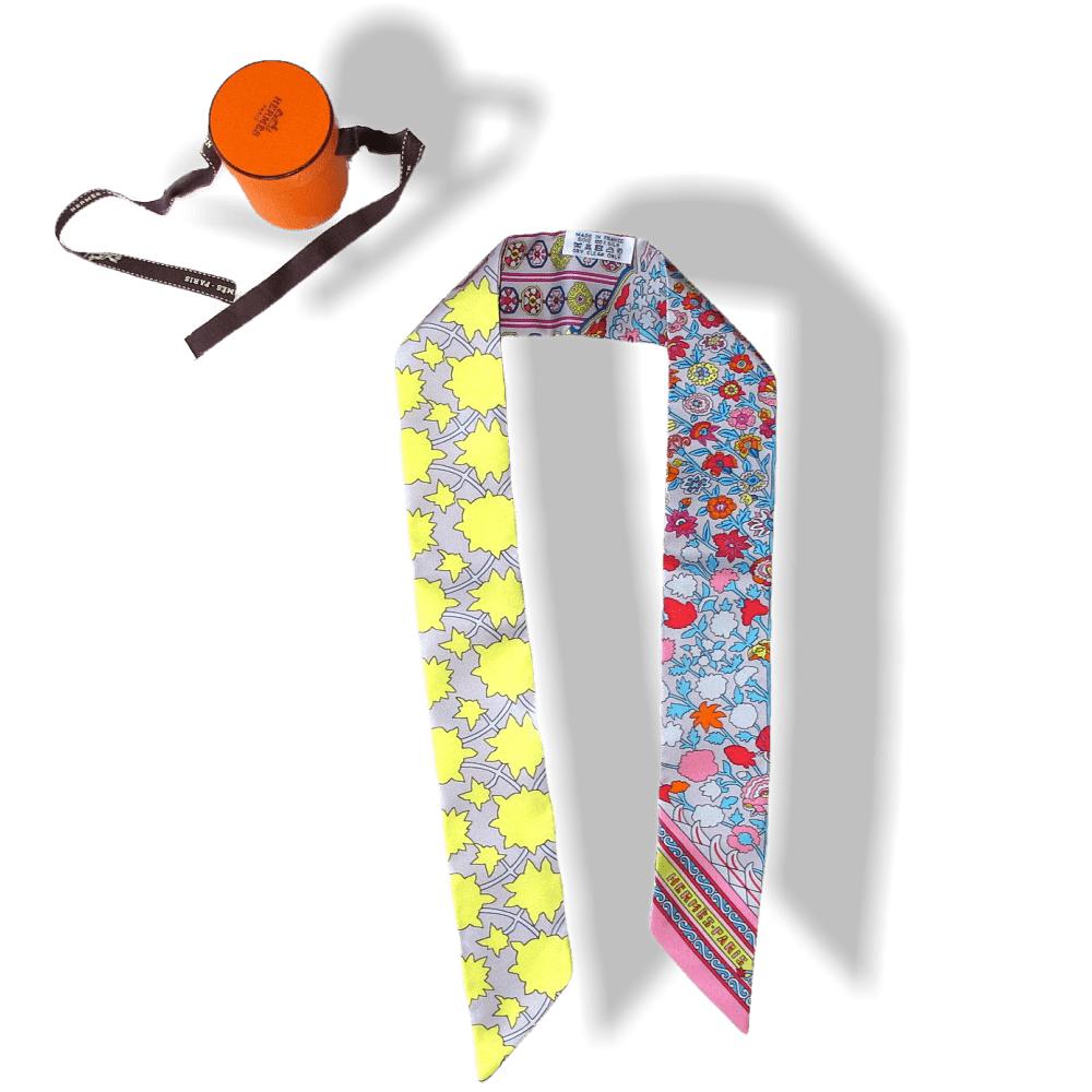 Hermes Rose Grey Yellow Tapis Persan by Pierre Marie Silk Twilly, NIB! - poupishop