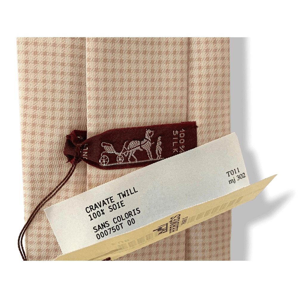 Hermes Rose pale Ecru PIED DE POULE 100% Twill Silk Tie 9CM, NWT in Pochette! - poupishop