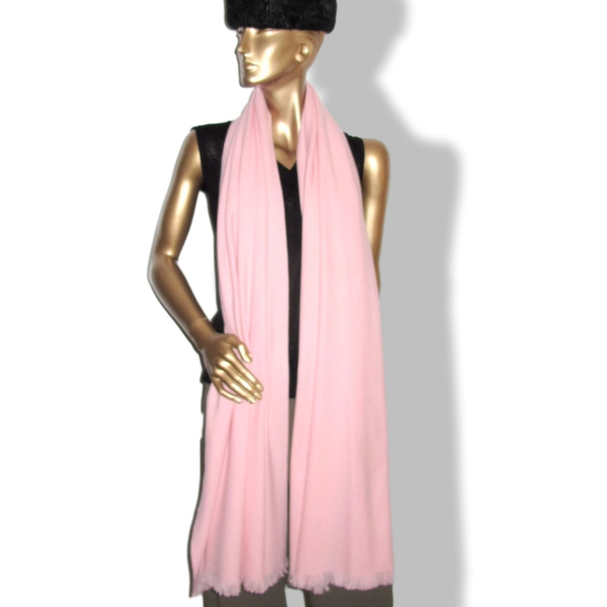 Hermes Rose Pale ETOLE CACHEMIRE SOFT Fringed Stole 100% Cashmere 72 x 220 cm, BNWT - poupishop