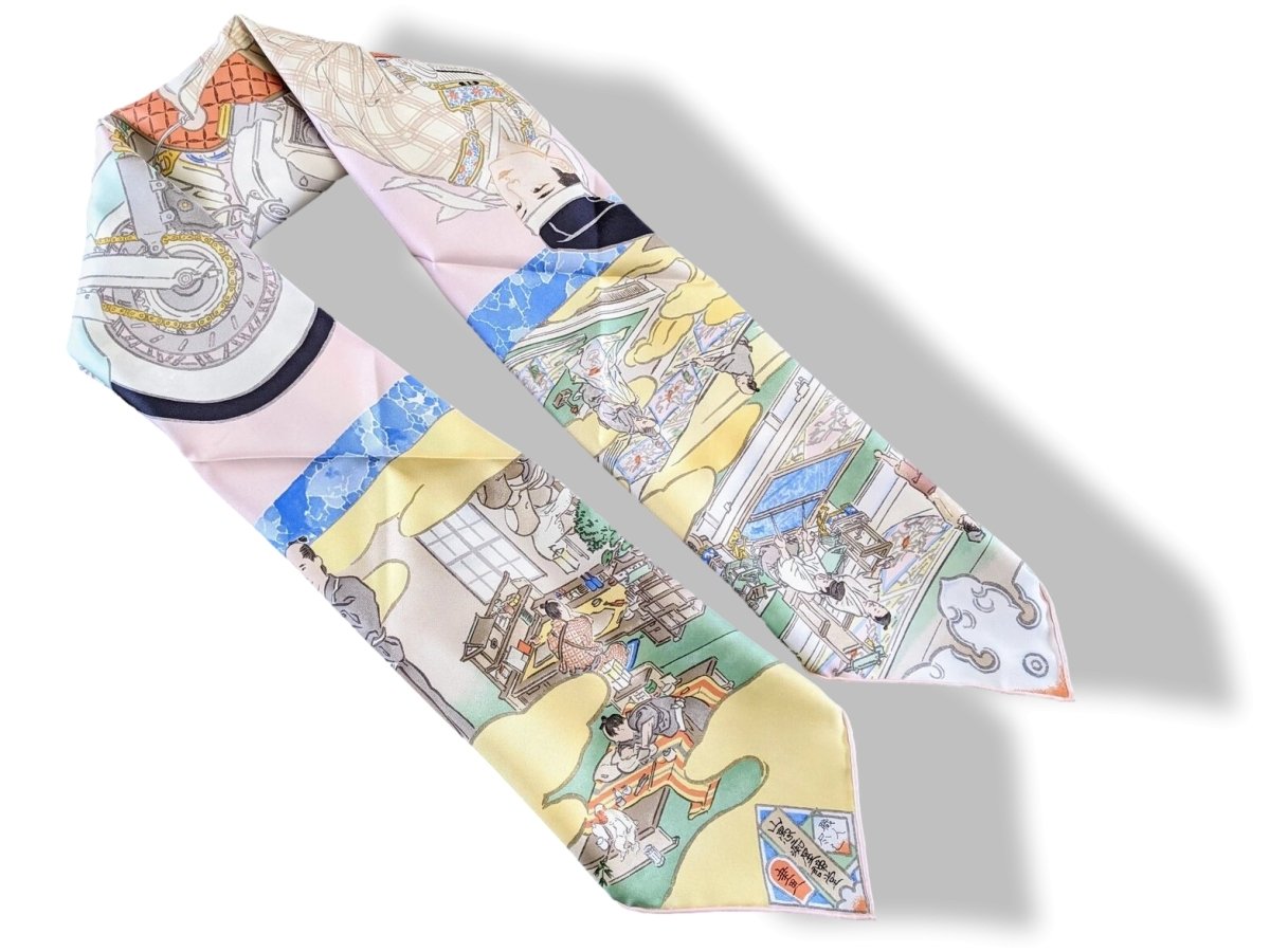 Hermes Rose Pale/Jaune/Vert LES ARTISANS D'HERMES by Akira Yamaguchi Twill 90cm, BNIB! - poupishop