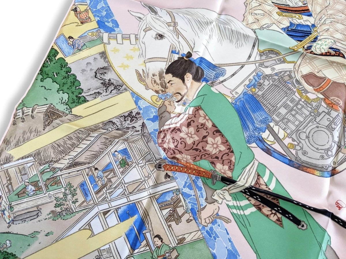 Hermes Rose Pale/Jaune/Vert LES ARTISANS D'HERMES by Akira Yamaguchi Twill 90cm, BNIB! - poupishop