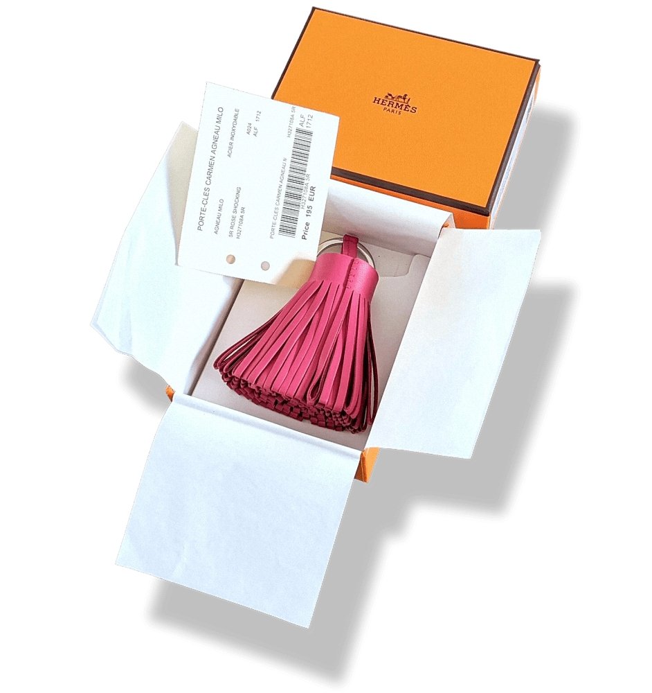 Hermes Rose Shoking Milo Lambskin PORTE-CLES CARMEN Key Ring Bag Charm, BNWTIB! - poupishop