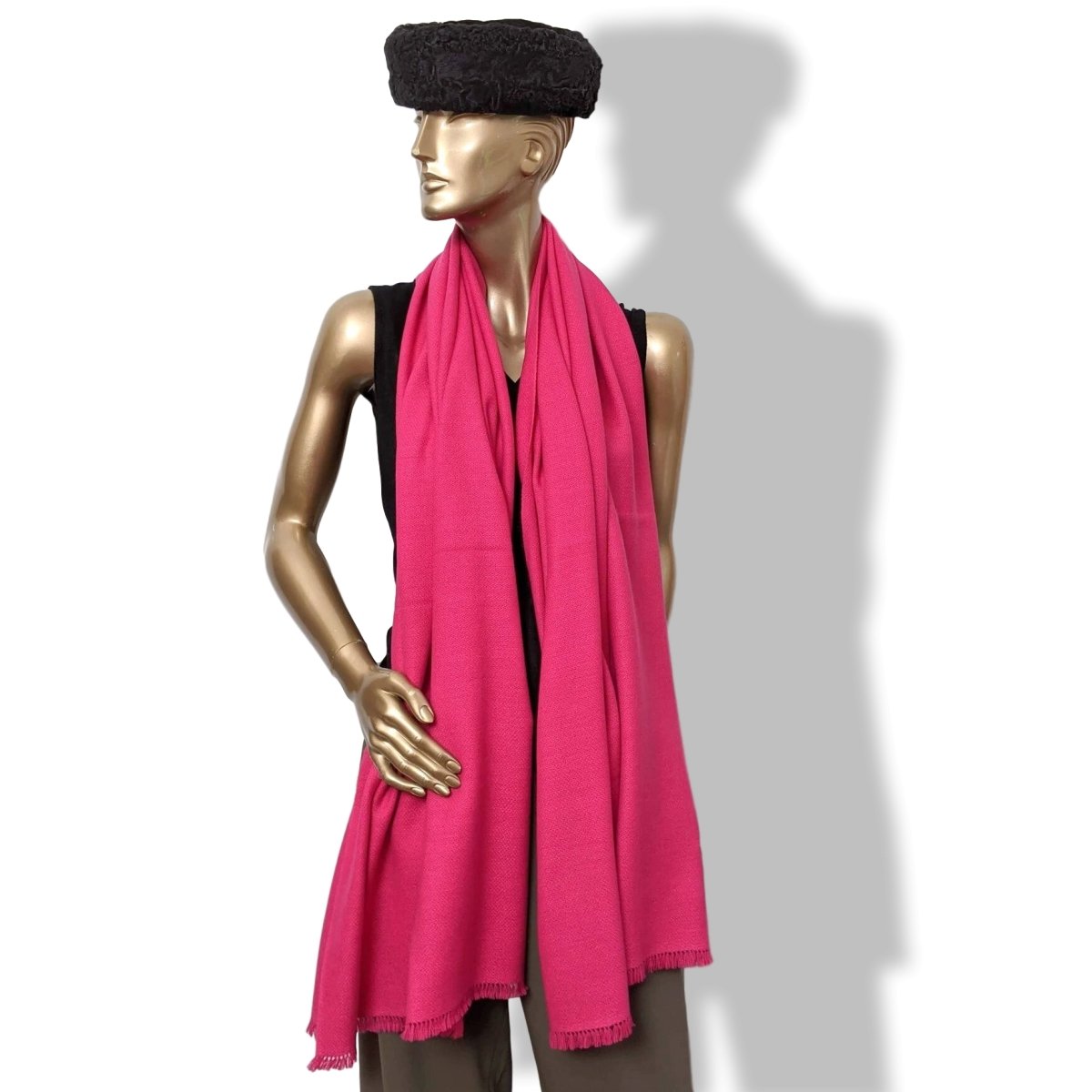 Hermes Rose Vif Fringed 100% Cashmere ETOLE CRAFT Muffler Hand Woven in Nepal 75 x 200 cm, BNWT! - poupishop