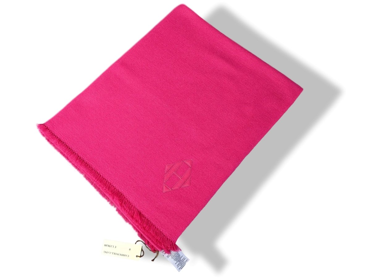 Hermes Rose Vif Fringed 100% Cashmere ETOLE CRAFT Muffler Hand Woven in Nepal 75 x 200 cm, BNWT! - poupishop