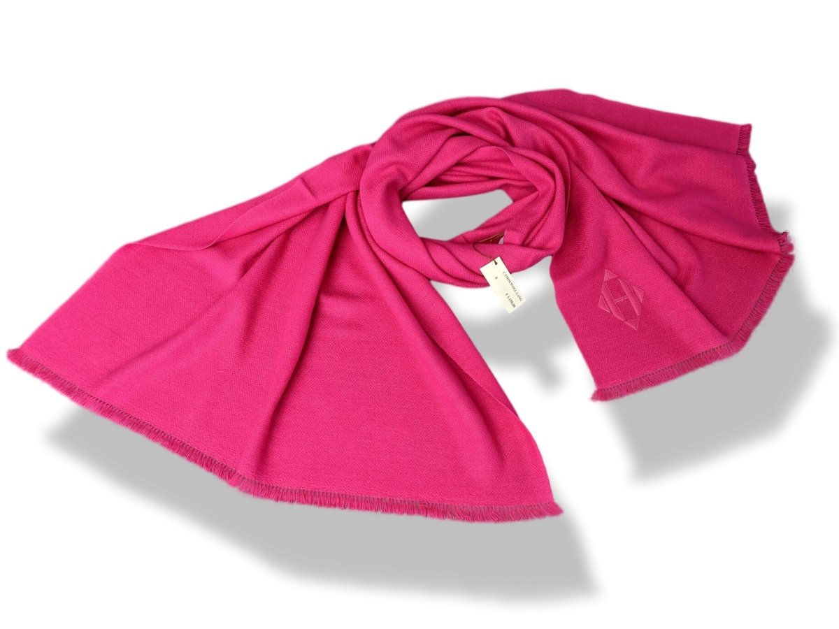 Hermes Rose Vif Fringed 100% Cashmere ETOLE CRAFT Muffler Hand Woven in Nepal 75 x 200 cm, BNWT! - poupishop