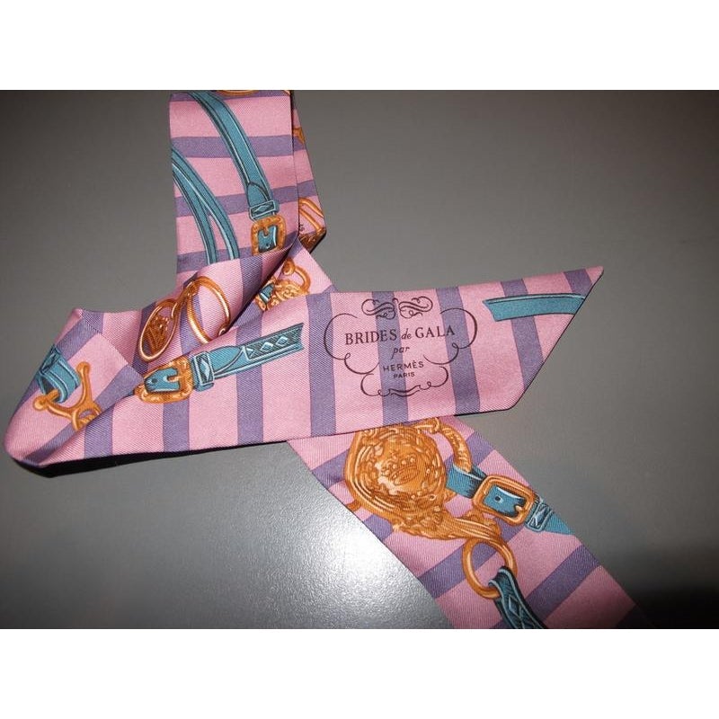 Hermes Rose/Turquoise Brides de Gala Bayadere Twilly, Box! - poupishop