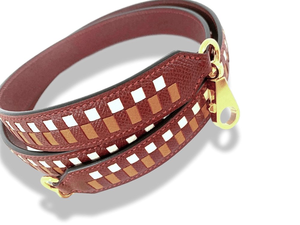Hermes Rouge H/Craie/Gold Epsom SANGLE TRESSAGE 25 MM OR Bag Strap 105, NWTIB! - poupishop