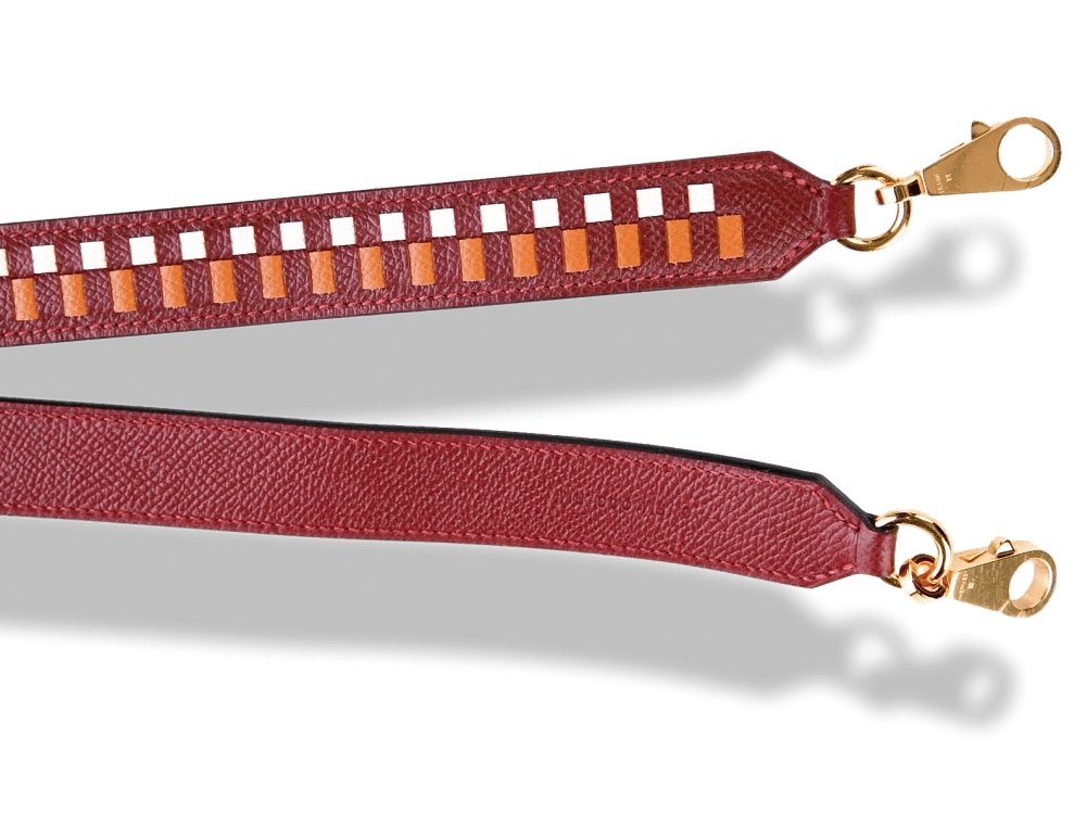 Hermes Rouge H/Craie/Gold Epsom SANGLE TRESSAGE 25 MM OR Bag Strap 105, NWTIB! - poupishop