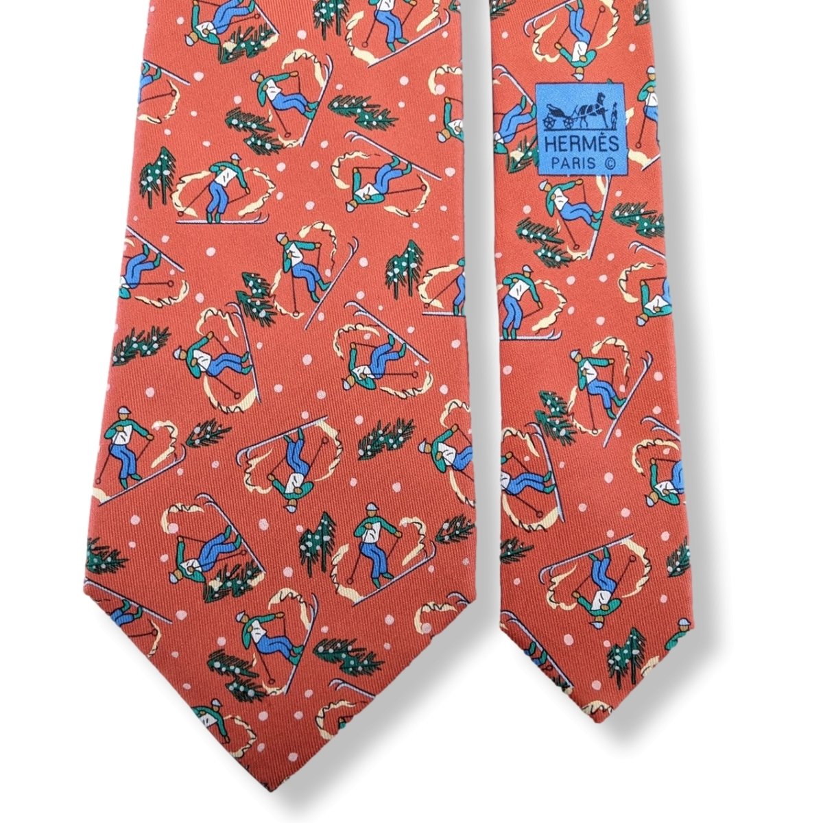 Hermes Rouge/Bleu/Vert Twill Silk Tie SKI ALPIN , Nr 7601 SA 9cm, Mint in Box! - poupishop