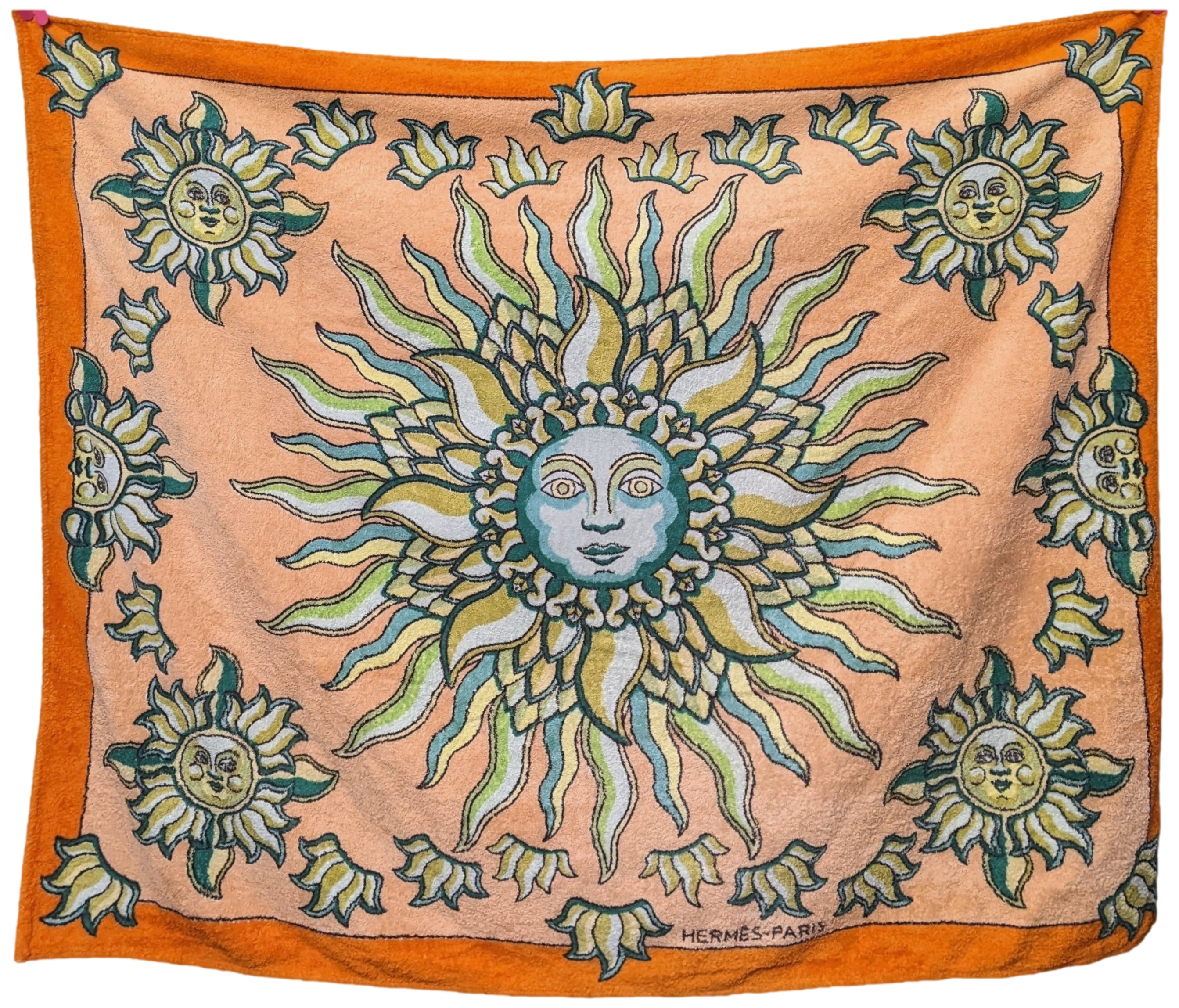 Hermes Orange/Rose Saumon "Roy Soleil" Sun Tapis de Plage Terry Beach Towel XXL 145 x 190 cm