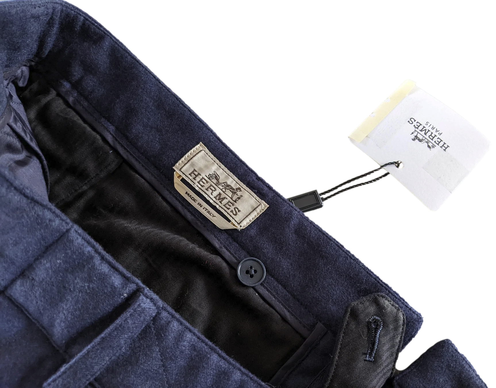 Produits Hermes Bleu Pilote "Saint Germain" Pantalon Laine Matelasse Quilted Wool Men's Pants Sz44