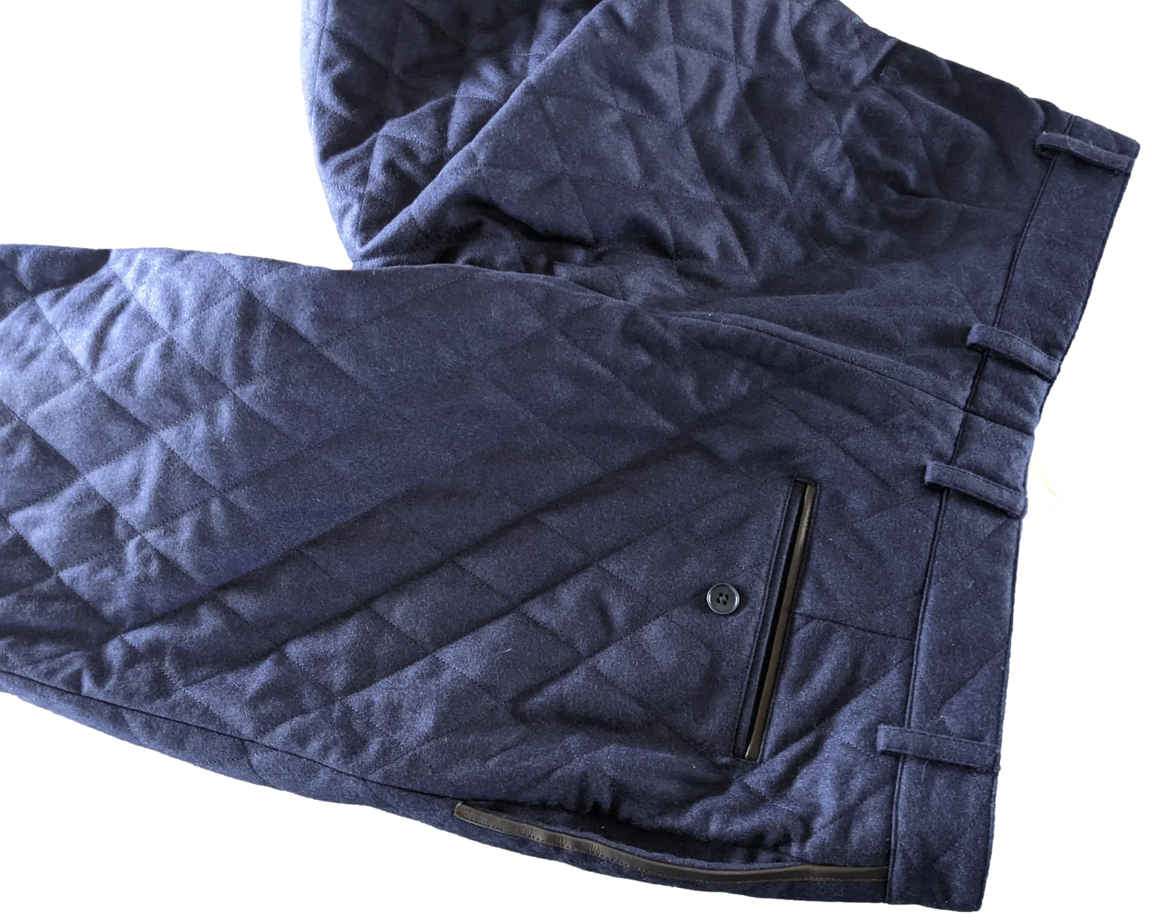 Produits Hermes Bleu Pilote "Saint Germain" Pantalon Laine Matelasse Quilted Wool Men's Pants Sz44