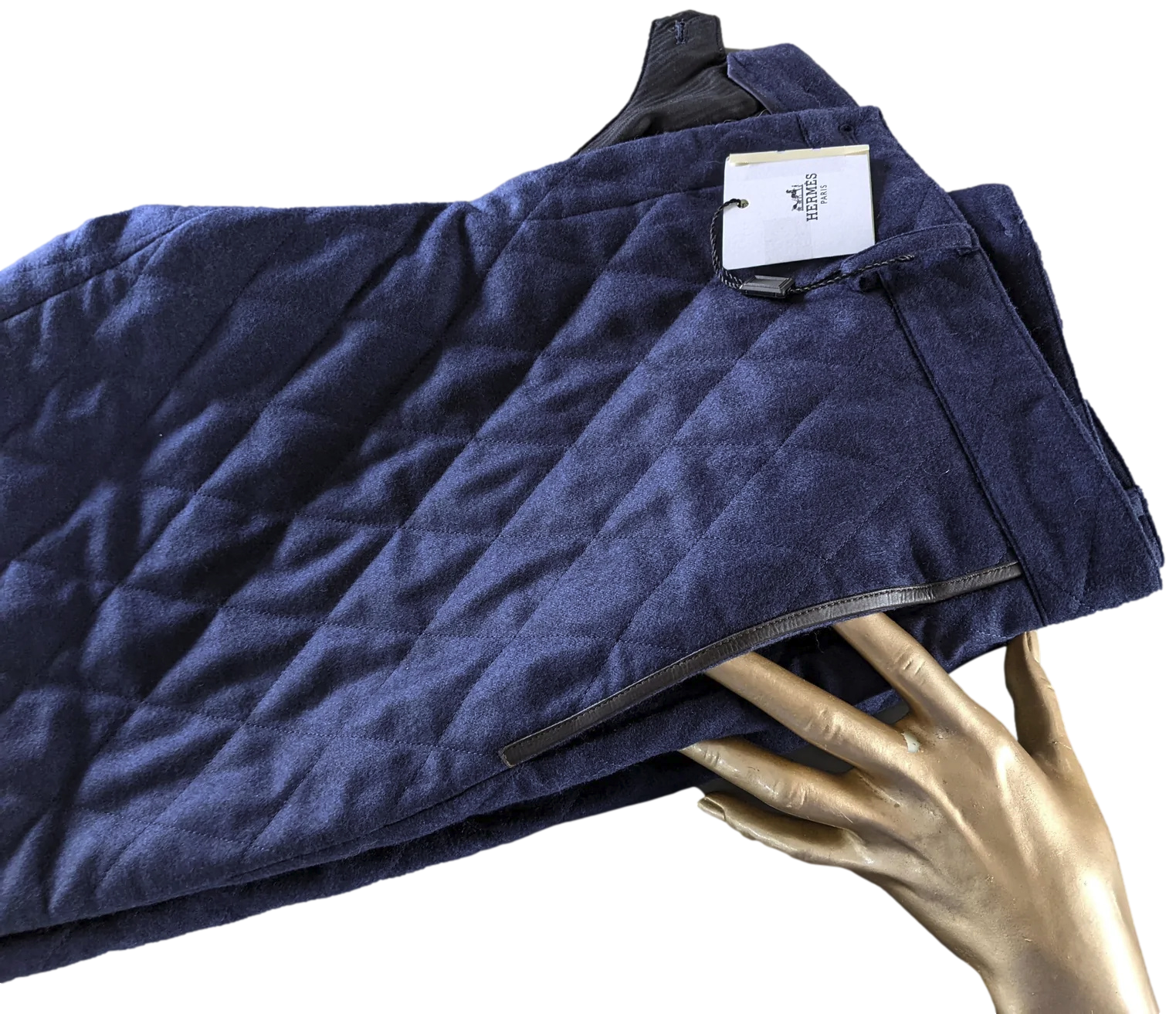 Produits Hermes Bleu Pilote "Saint Germain" Pantalon Laine Matelasse Quilted Wool Men's Pants Sz44