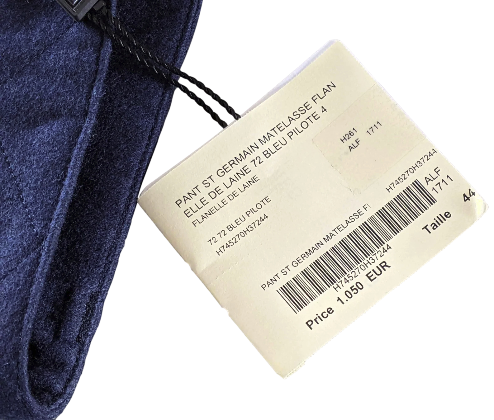 Produits Hermes Bleu Pilote "Saint Germain" Pantalon Laine Matelasse Quilted Wool Men's Pants Sz44