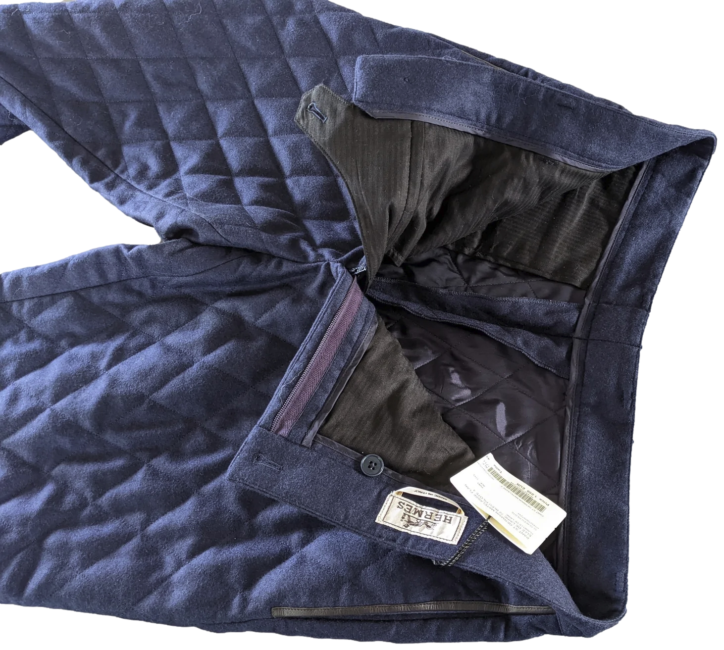 Produits Hermes Bleu Pilote "Saint Germain" Pantalon Laine Matelasse Quilted Wool Men's Pants Sz44