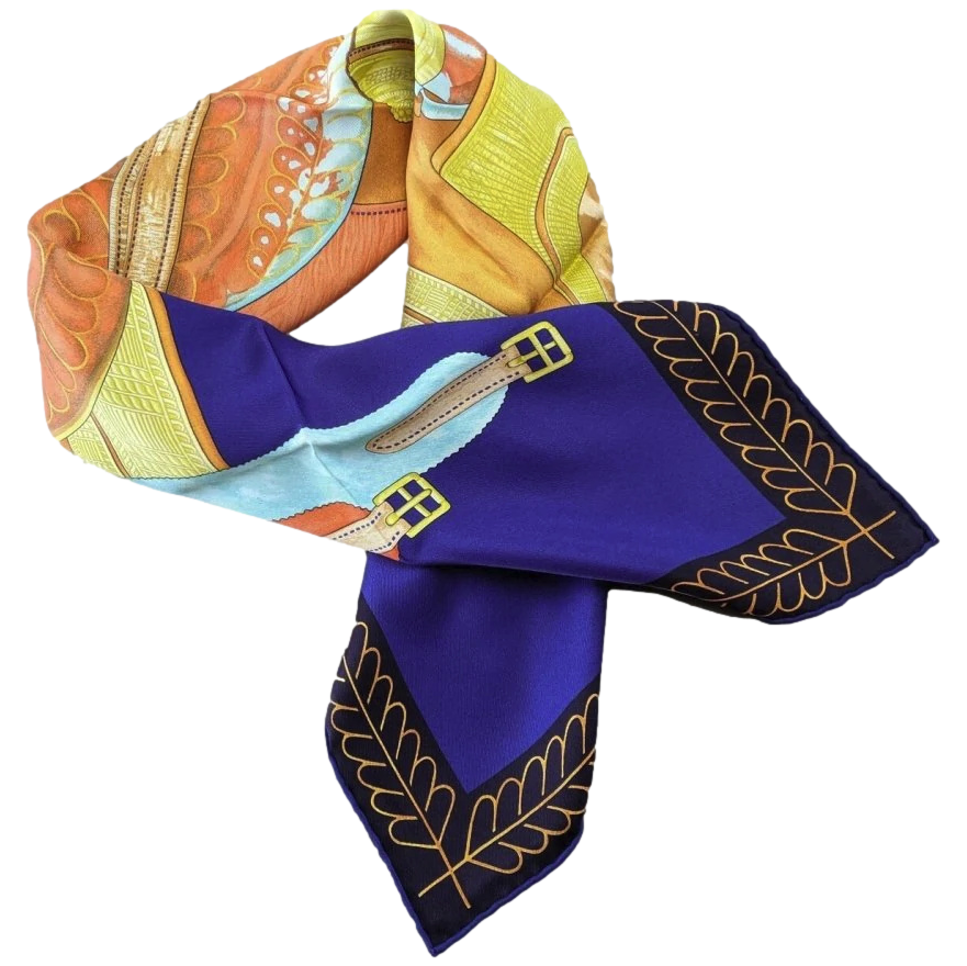 Hermes 2012 Bleu/Orange/Jaune/Turquoise SELLE D'OFFICIER EN GRANDE TENUE by Wlodek Kaminski Vintage Twill 70