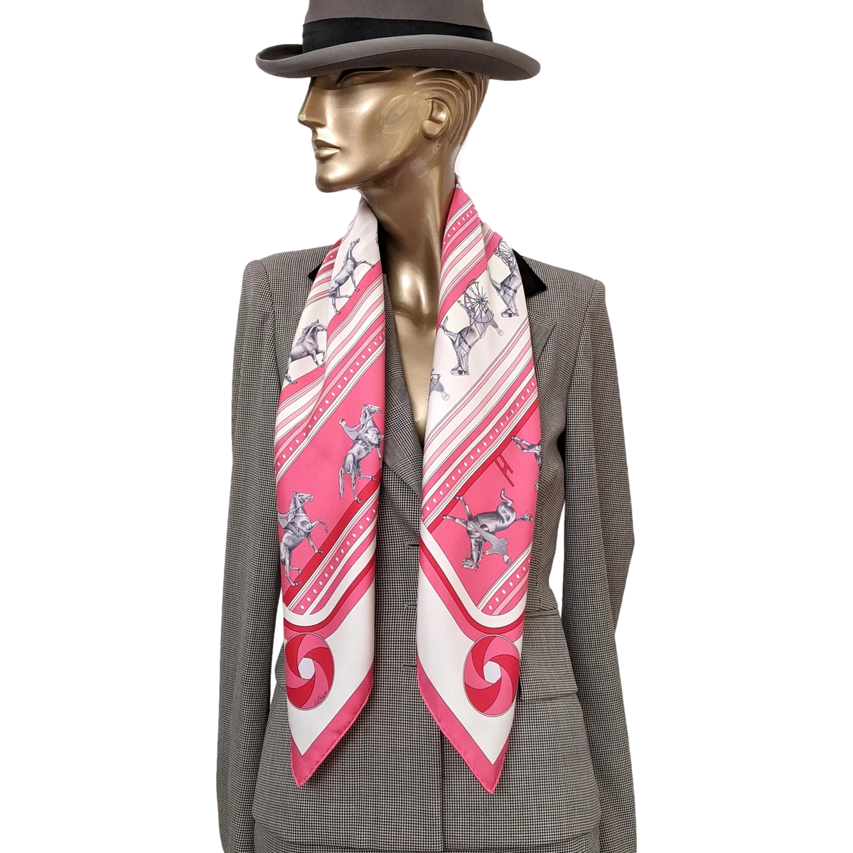 Hermes 2007 Rose/Blanc/Gris Special Issue "Sequence FEI" by Caty Latham Twill 90cm