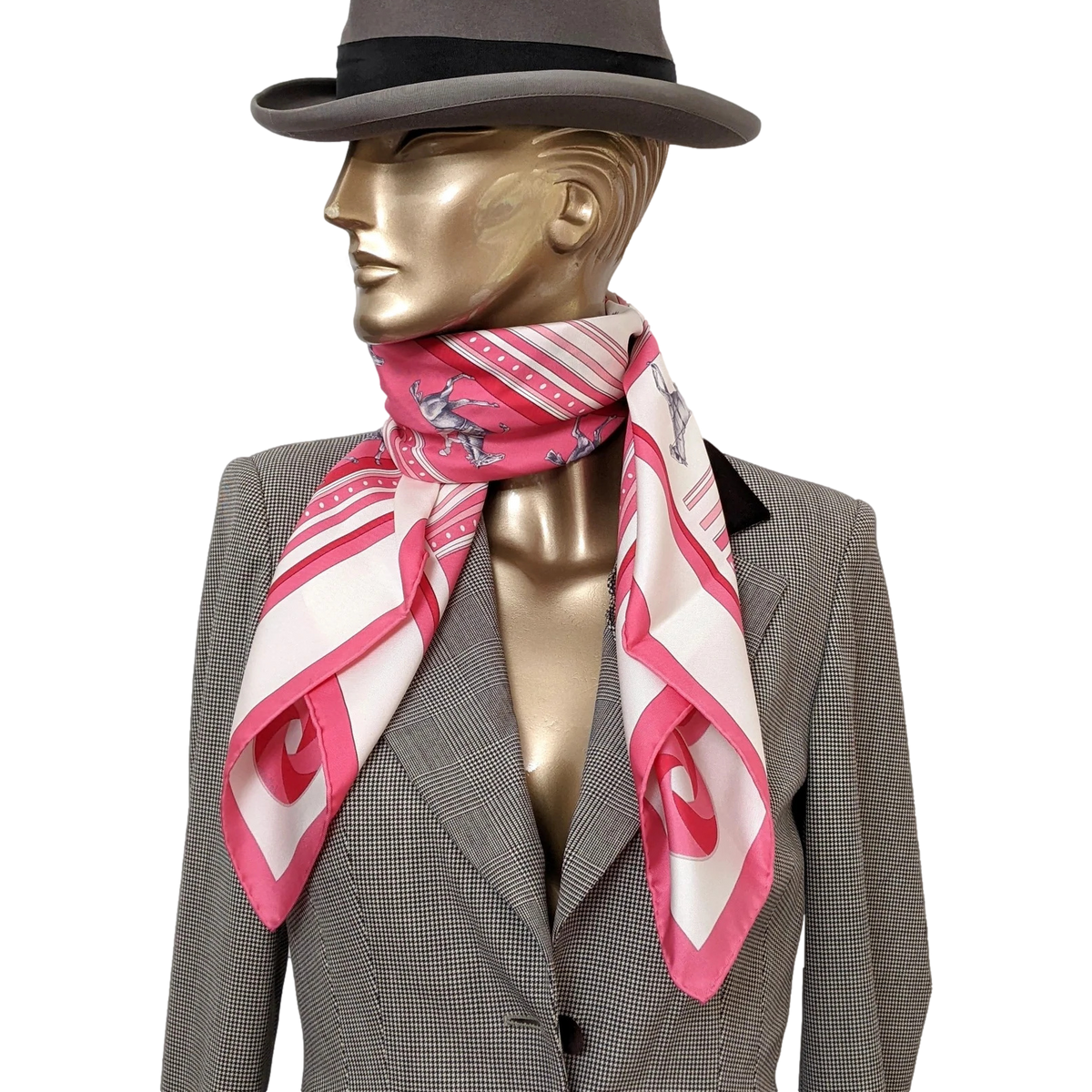 Hermes 2007 Rose/Blanc/Gris Special Issue "Sequence FEI" by Caty Latham Twill 90cm