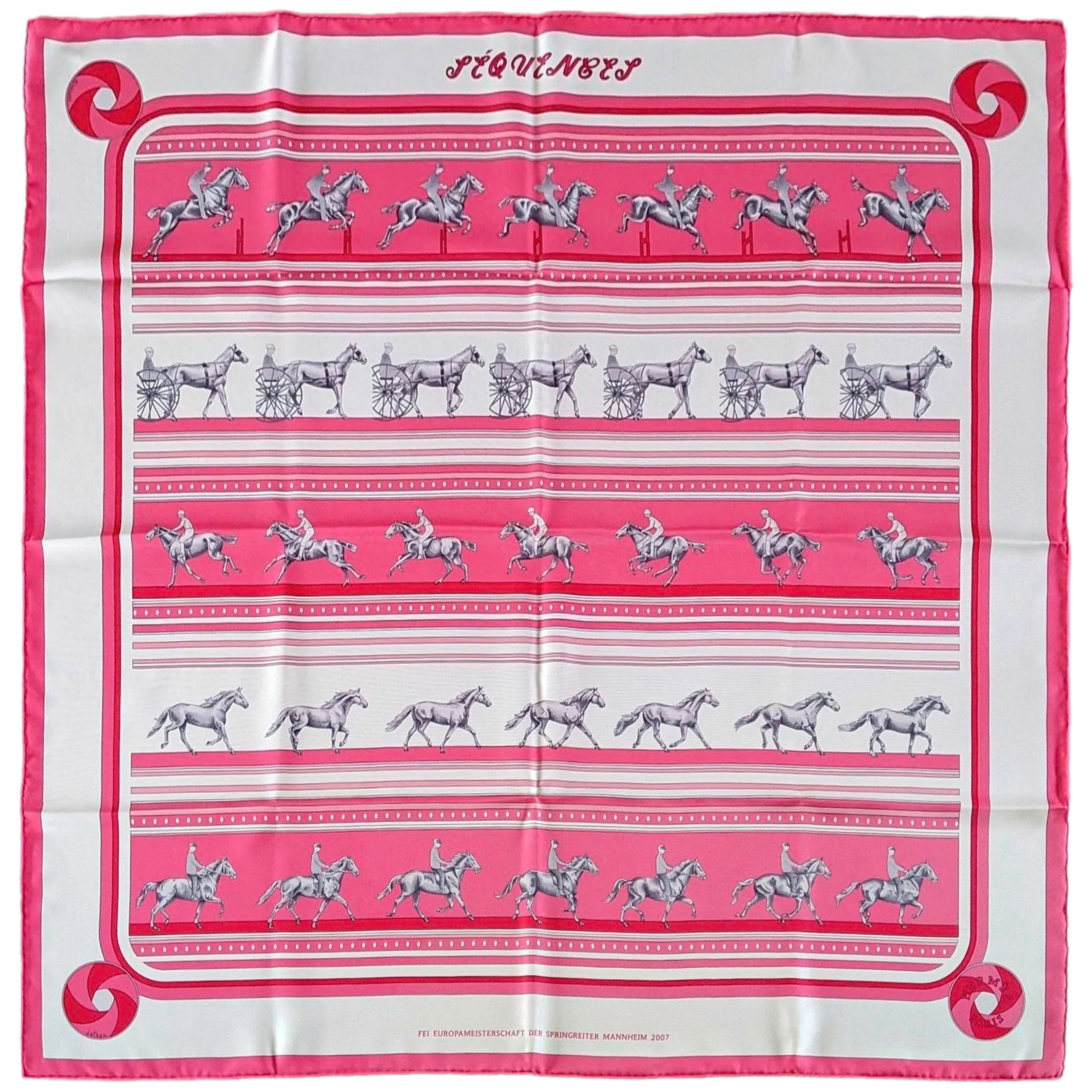 Hermes 2007 Rose/Blanc/Gris Special Issue "Sequence FEI" by Caty Latham Twill 90cm