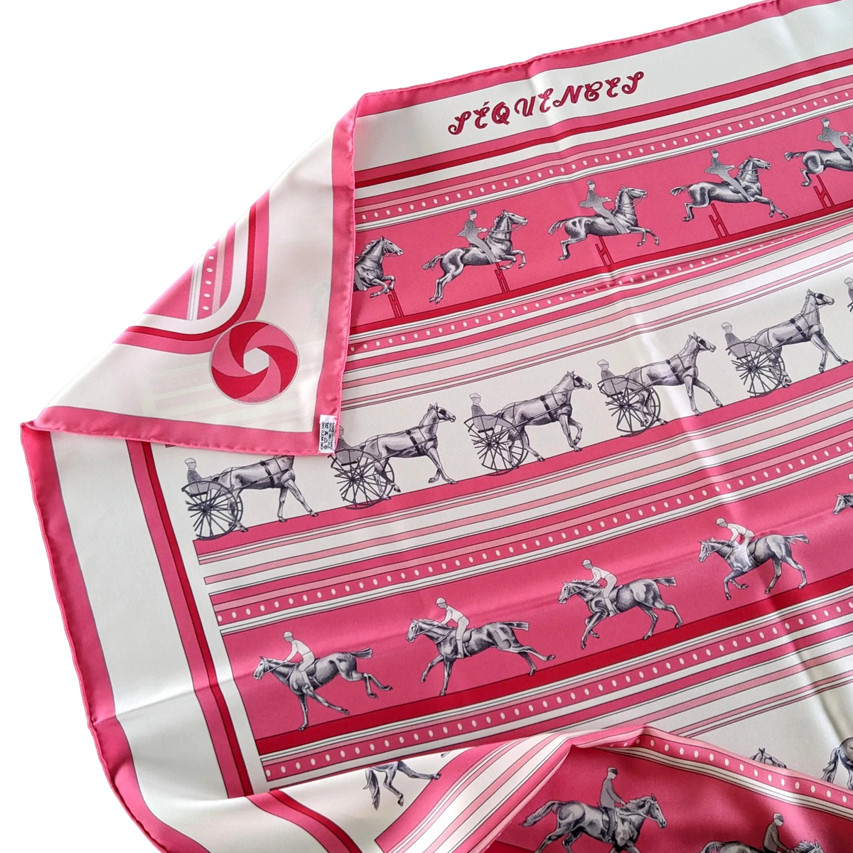 Hermes 2007 Rose/Blanc/Gris Special Issue "Sequence FEI" by Caty Latham Twill 90cm