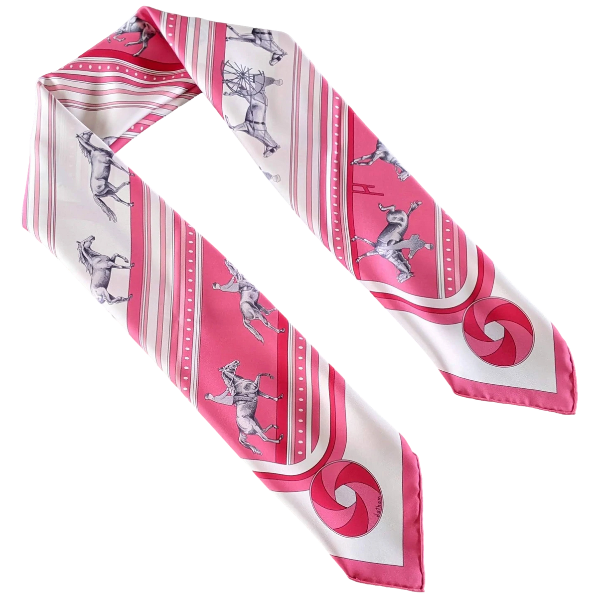 Hermes 2007 Rose/Blanc/Gris Special Issue "Sequence FEI" by Caty Latham Twill 90cm