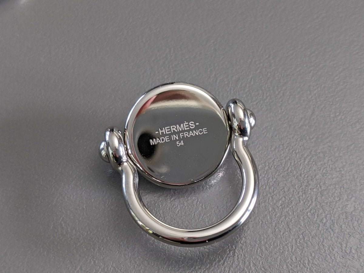 Hermes Shiny Palladium Movable Ring with a Black Poured Glass Stone, New! - poupishop