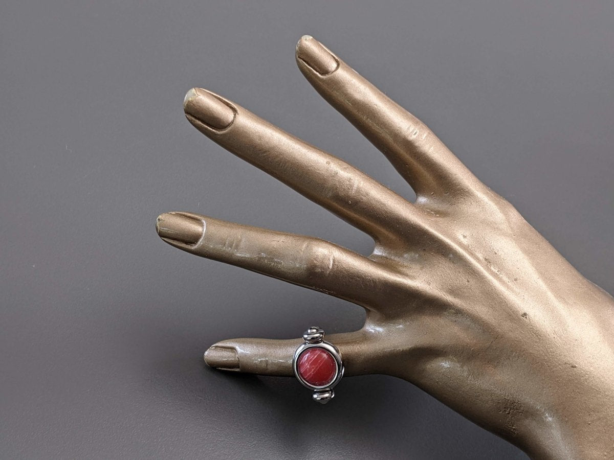 Hermes Shiny Palladium Movable Ring with a Marbled Red Poured Glass Stone Sz 54, New! - poupishop