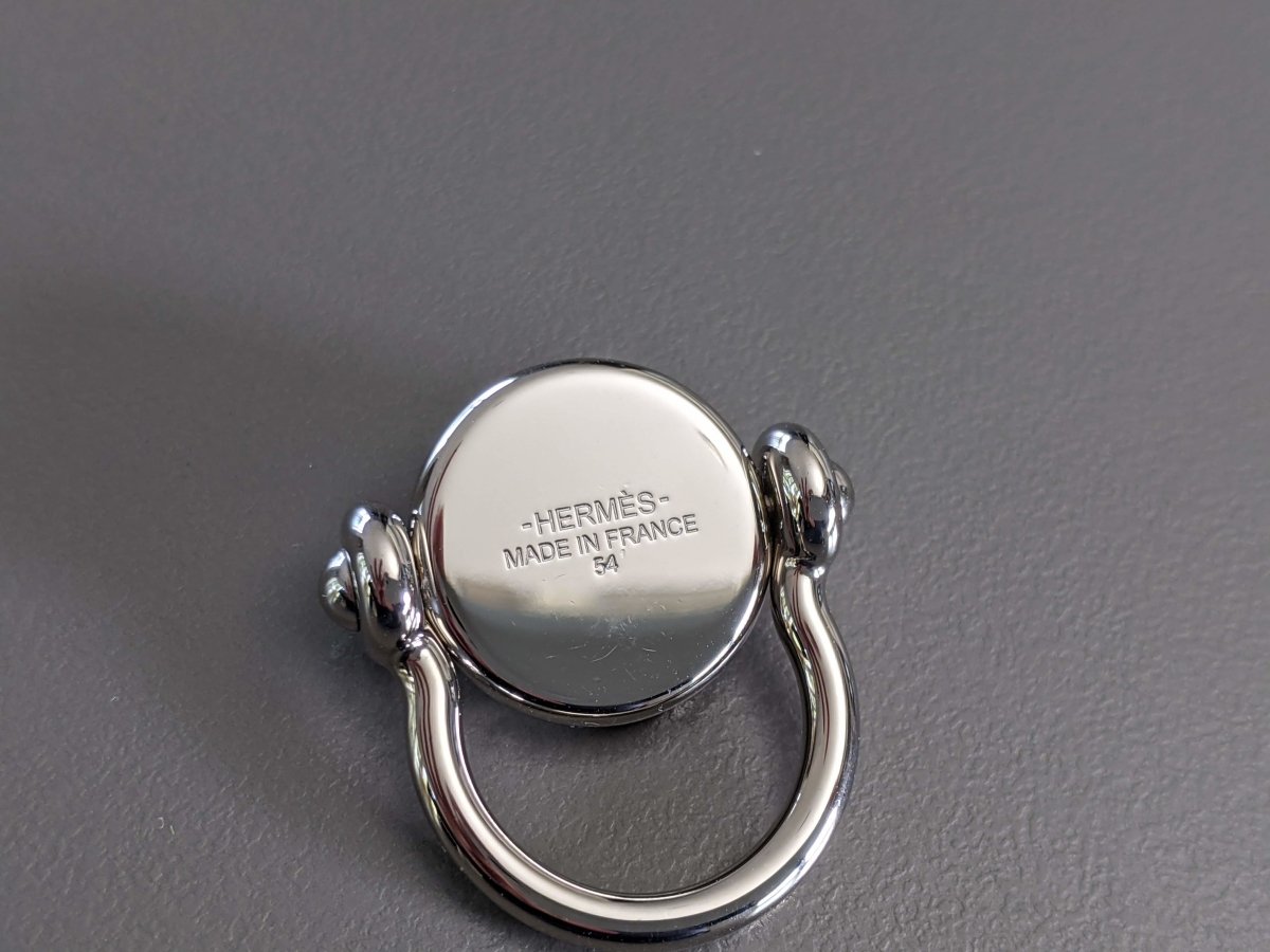 Hermes Shiny Palladium Movable Ring with a Marbled Red Poured Glass Stone Sz 54, New! - poupishop
