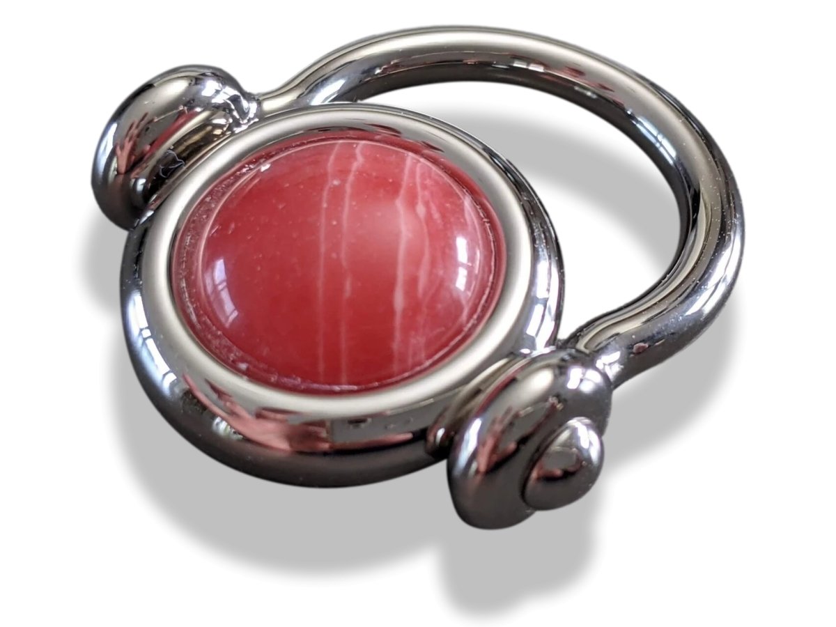 Hermes Shiny Palladium Movable Ring with a Marbled Red Poured Glass Stone Sz 54, New! - poupishop