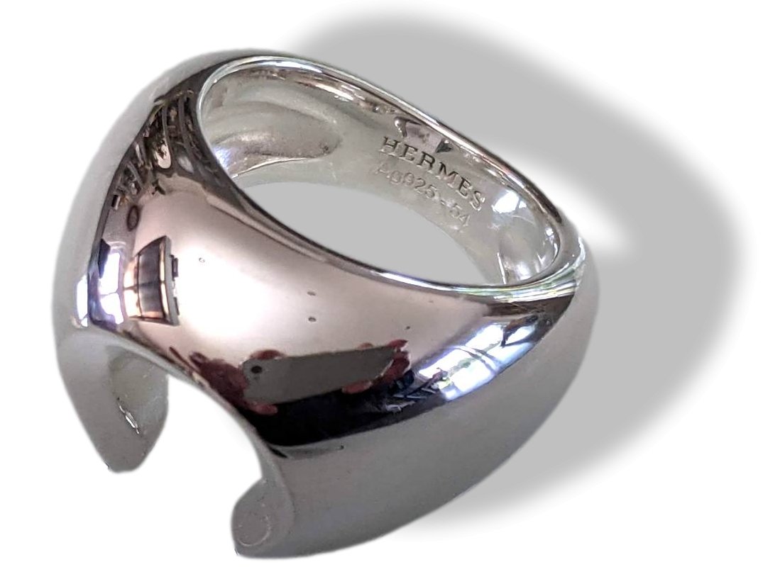 Hermes Shiny Sterling Silver 925 Rodeo Ring TGM, Sz 54, New! - poupishop
