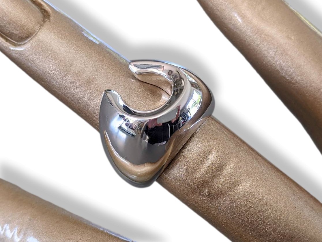 Hermes Shiny Sterling Silver 925 Rodeo Ring TGM, Sz 54, New! - poupishop
