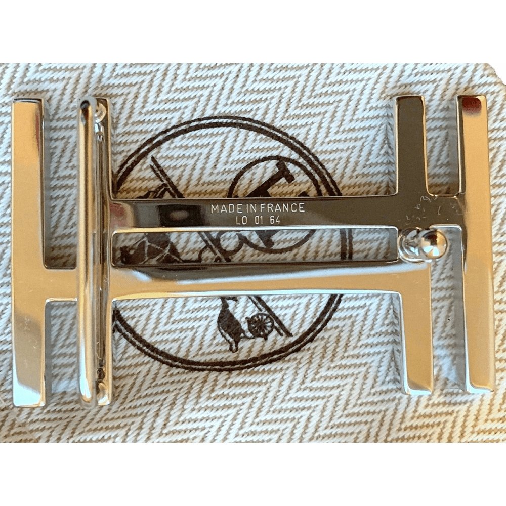 Hermes Shiny/Matt Silver H AU CARRE Belt Buckle, New with Plastic Protection in Pochette! - poupishop