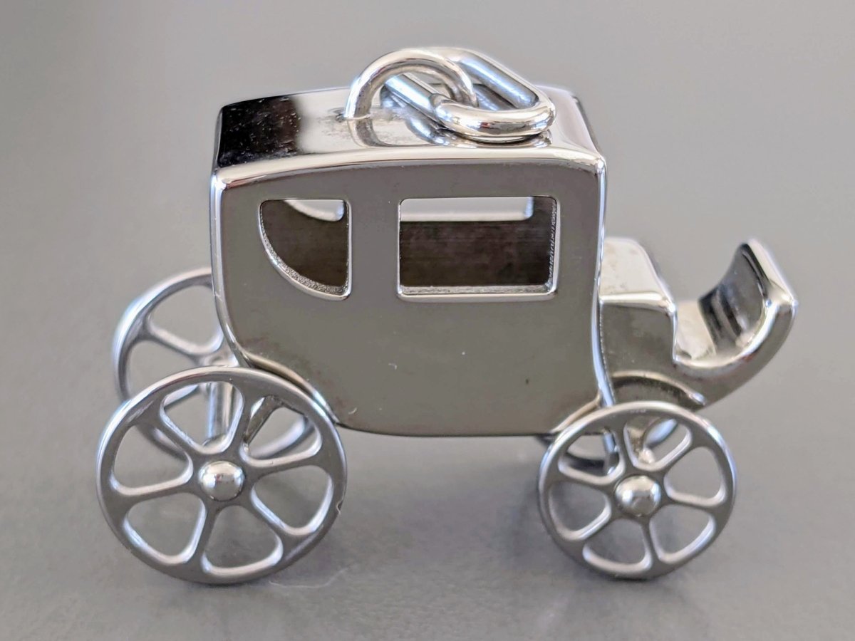 Hermes Silver and Palladium Caleche CARRIAGE CURIOSITE CHARM Curiosity Pendant Breloque Adorable , New in Pochette! - poupishop