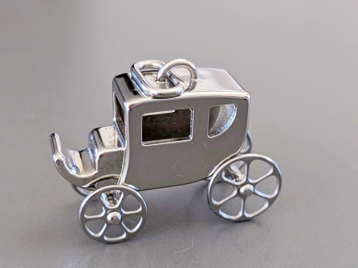 Hermes Silver and Palladium Caleche CARRIAGE CURIOSITE CHARM Curiosity Pendant Breloque Adorable , New in Pochette! - poupishop