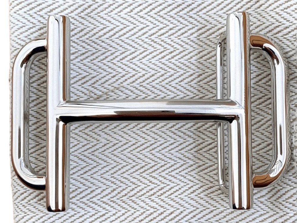 Hermes Silver Laiton Palladium H ROYAL Belt Buckle 38 mm, New with Pouch and white Box! - poupishop