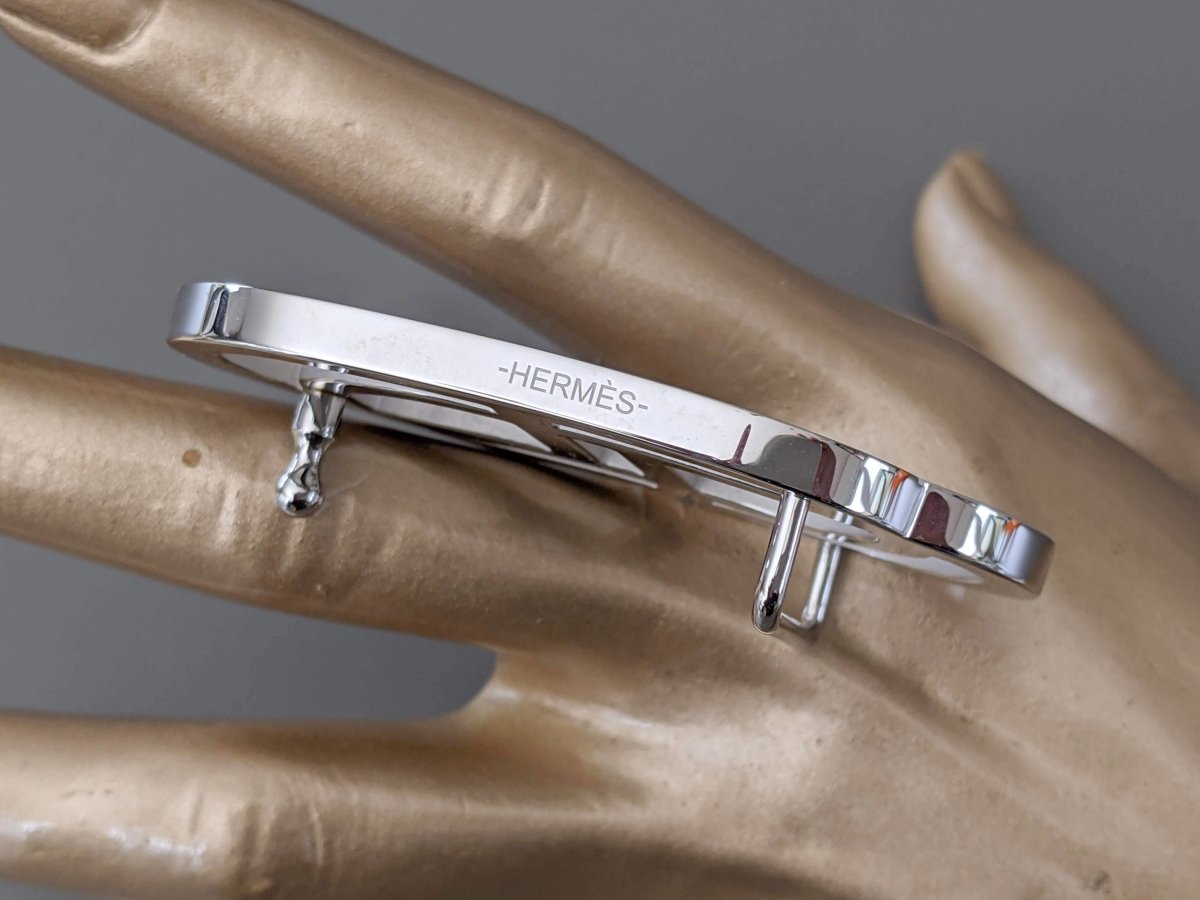 Hermes Silver Mat and Brilliant DOUBLE CHAINE D'ANCRE Belt Buckle 32 mm, RARE New with Pouch! - poupishop