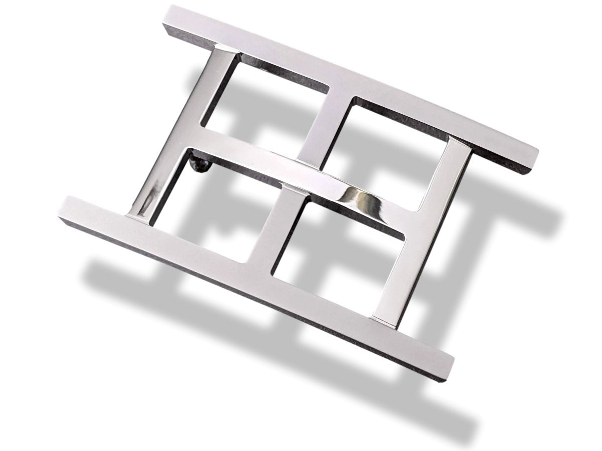 Hermes Silver Mat and Brilliant INSIDE H Quadri Belt Buckle 32 mm, New with Pouch! - poupishop