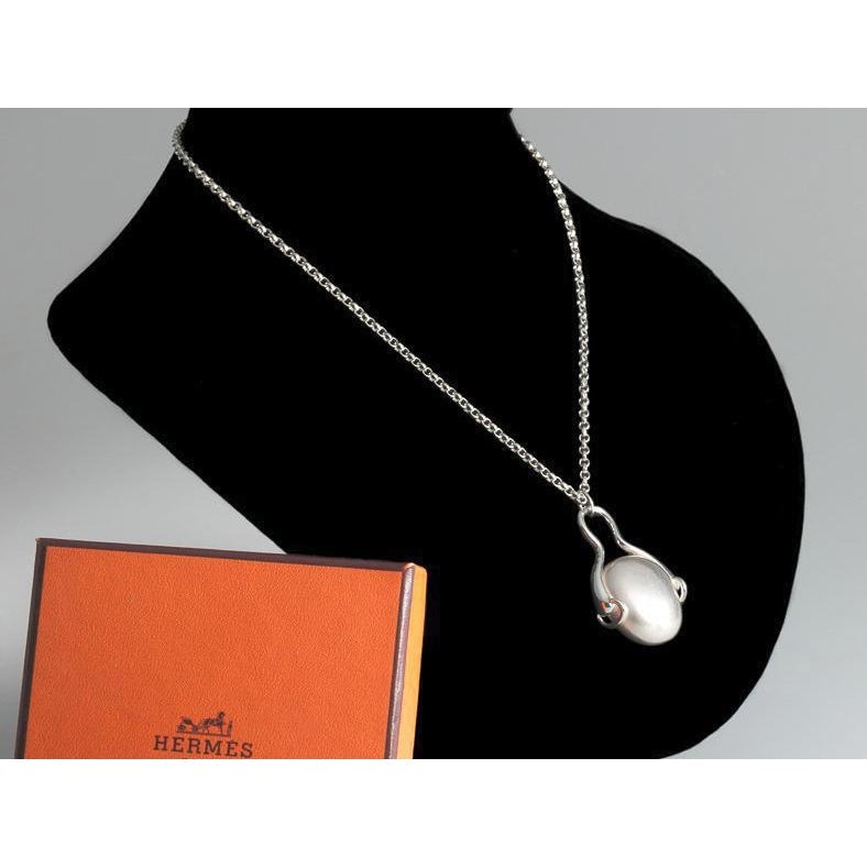 Hermes Silver Necklace Pendant Galet Mors - poupishop