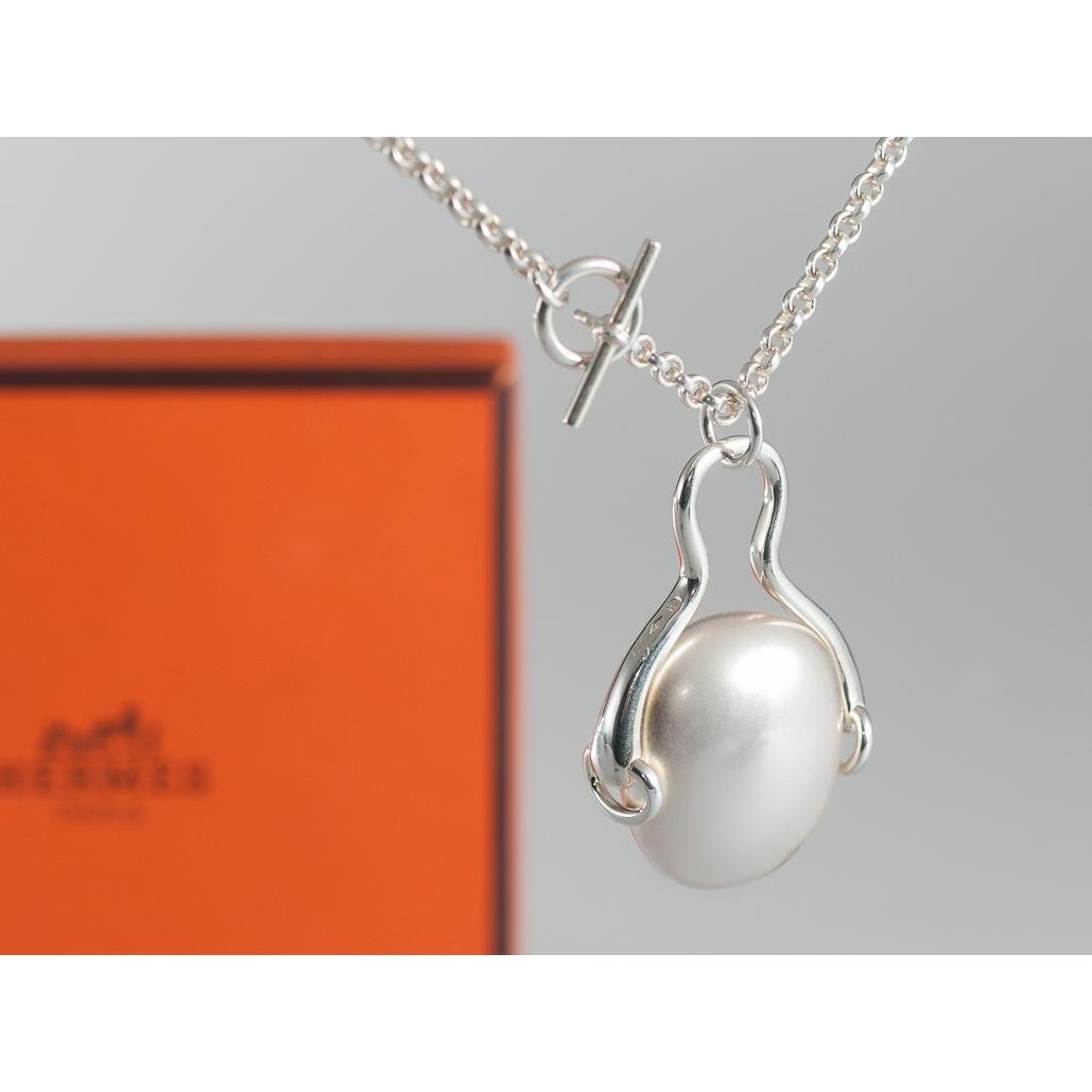 Hermes Silver Necklace Pendant Galet Mors - poupishop