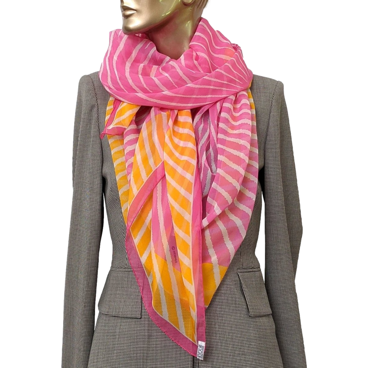 Hermes 2003 Fuchsia/Orange/Blanc Soleil by Fred Rawyler Mousseline 140 cm