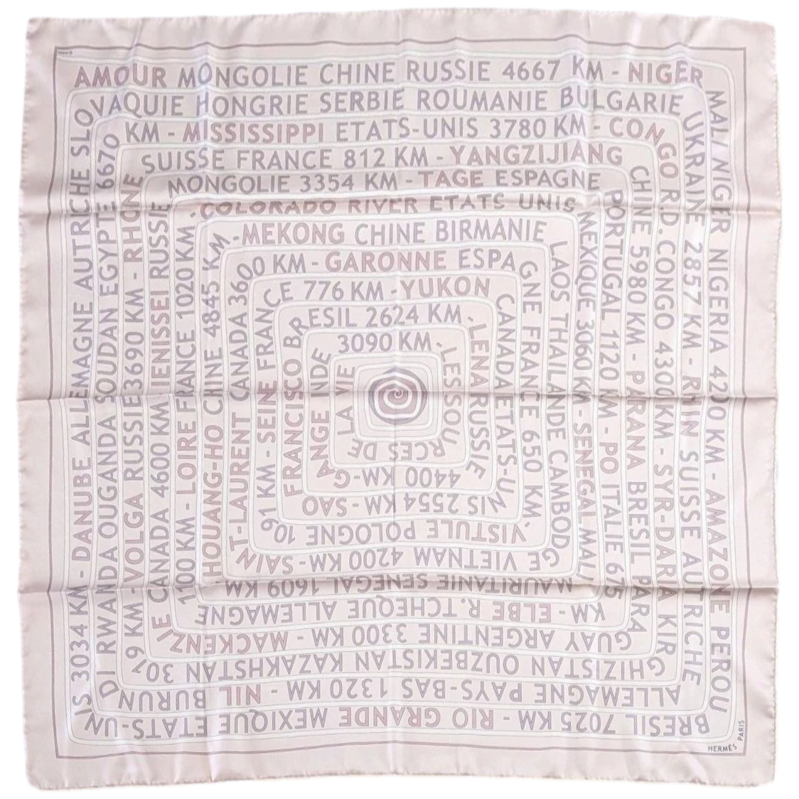 Hermes 2005 Rose "Sources de la Vie" by Fred Rawyler Twill Silk 90cm x 90cm