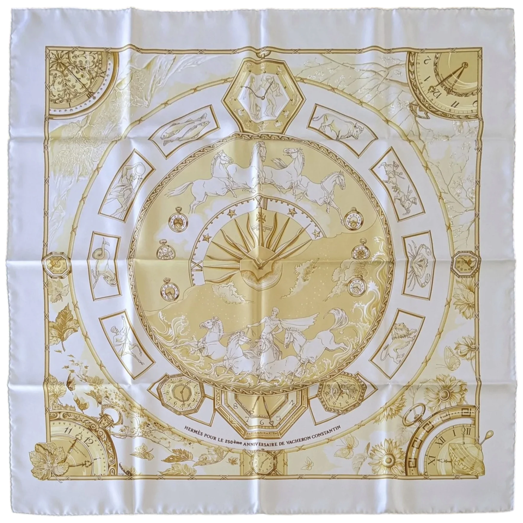 Produits Hermes 2005 Special Ltd. Issue for 250th Anniversary of Vacheron Constantin "Chariot" by Toutsy Blanc Matte Overlay Twill 90cm