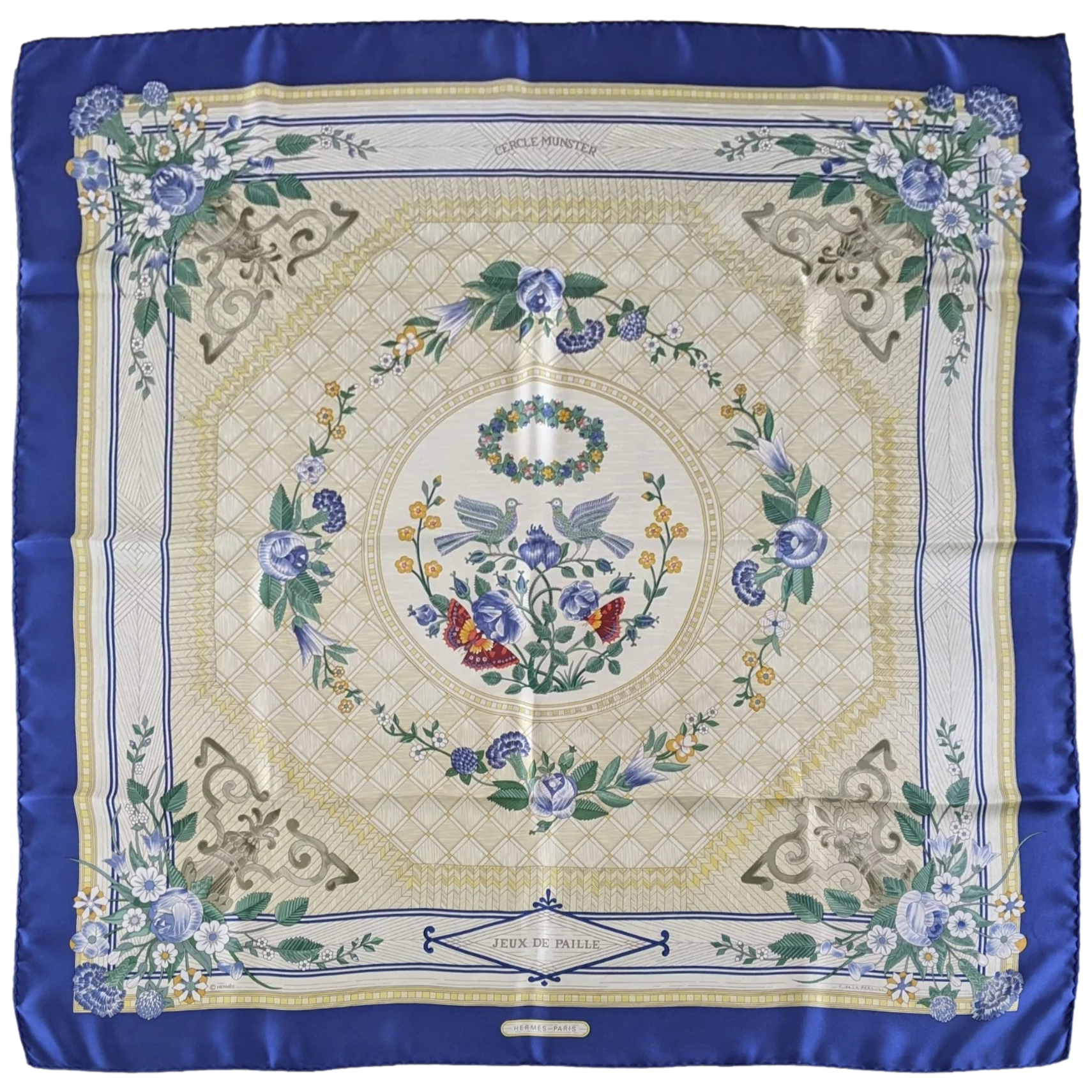 Hermes 1980s Special Issue for the Cercle Munster "Jeu de Paille" by F. de La Perrière Twill 90cm