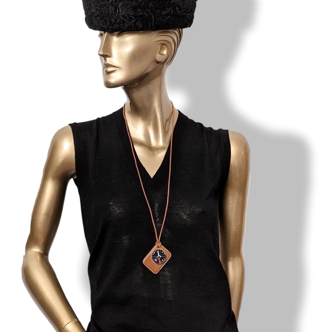 Hermes Special Ltd Issue Barenia HERMES PARFUMEUR 2010 COMPASS Pendant Necklace, Pochette! - poupishop