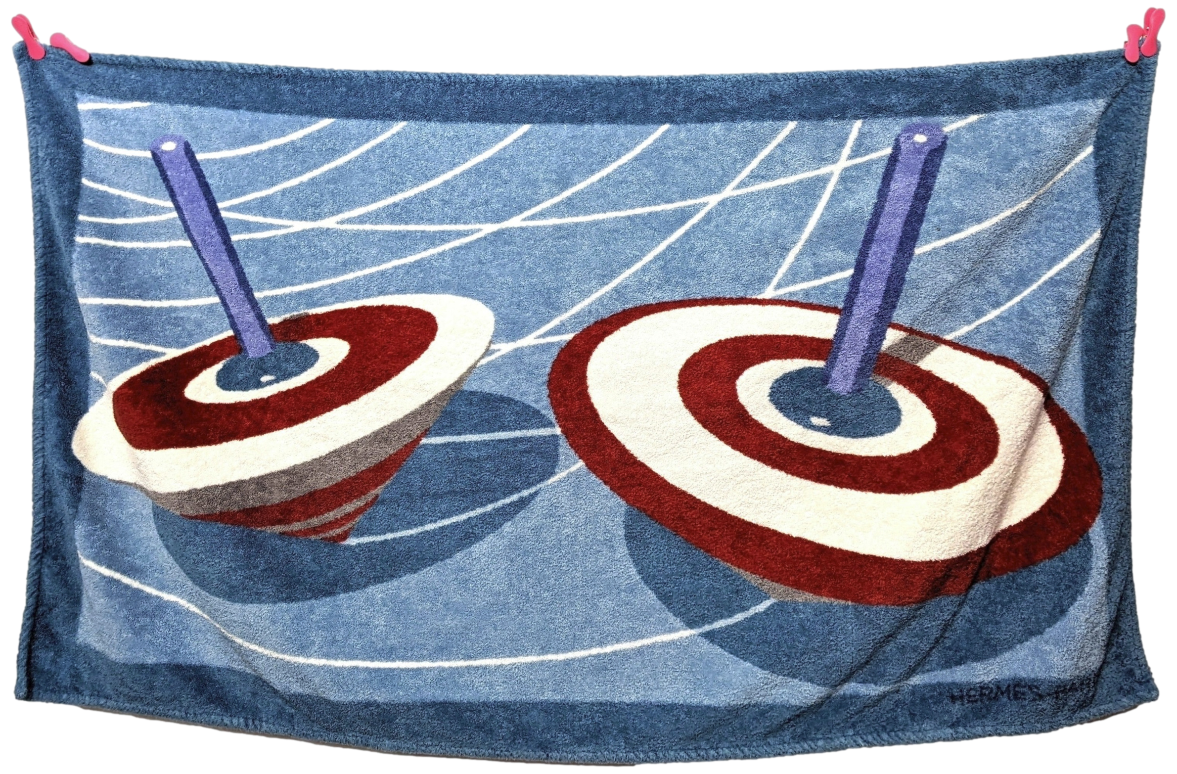 Hermes "Toupies" Spinning Tops Tapis de Plage Terry Beach Towel 90 x 150 cm