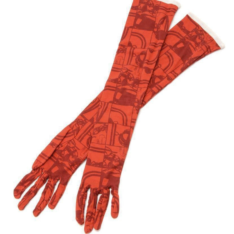 Hermes SS2011 Coquelicot Embleme Silk Evening Long Gloves SzS/M, New! - poupishop